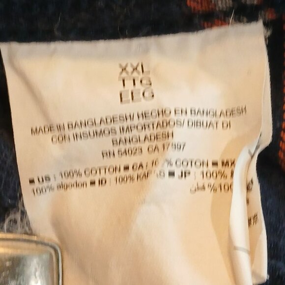 Old Navy Slim Fit Navy Blue Orange Plaid Flannel Button Up Shirt XXL 2X Pocket - Picture 5 of 7